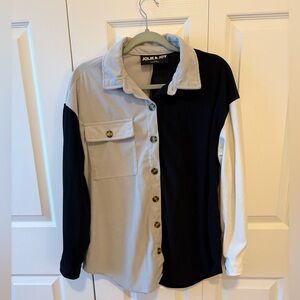 Black, Grey and White Colorblock Button Down Shirt
